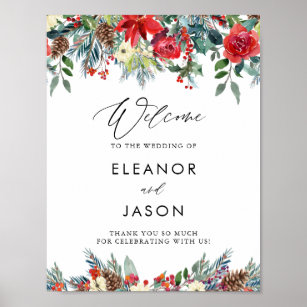 Watercolor Festive Floral Garland Wedding Welcome Poster