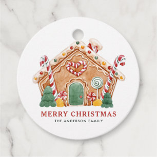 Watercolor Festive Gingerbread House Christmas Favour Tags