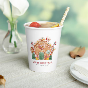 Watercolor Festive Gingerbread House Christmas Paper Cups