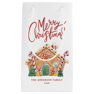 Watercolor Festive Gingerbread House Christmas Small Gift Bag