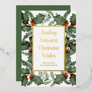 Watercolor Festive Greenery Foil Holiday Card