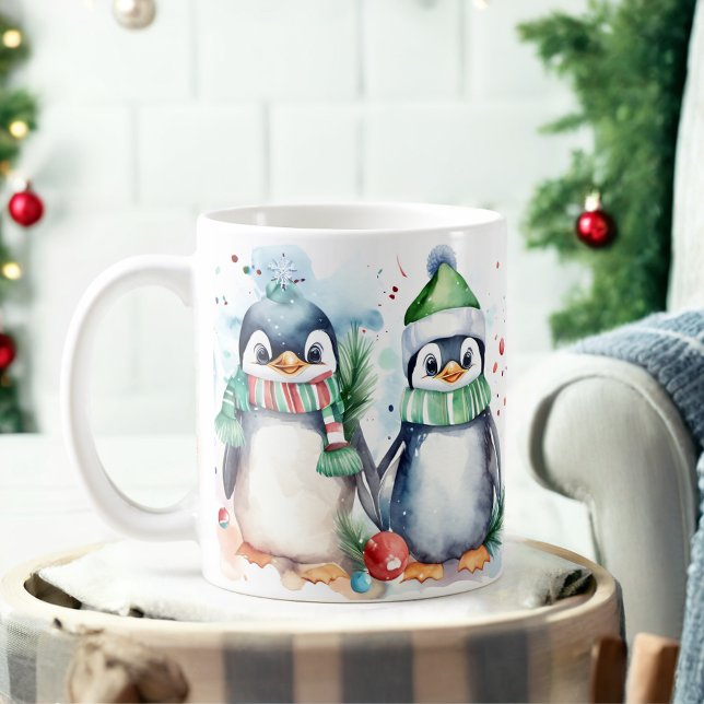 Watercolor Festive Penguins Christmas Mug (Creator Uploaded)