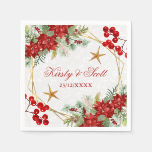 Watercolor Festive Poinsettia Winter Wedding Napkin