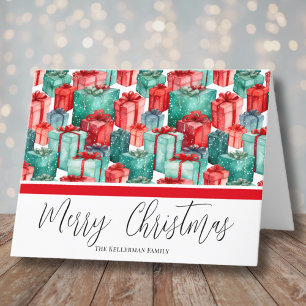 Watercolor Festive Red Green Christmas Holiday Card