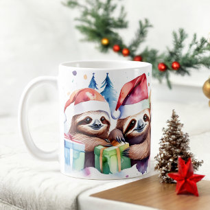 Watercolor Festive Sloths Christmas Mug