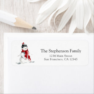 Watercolor Festive Snowman Return Address