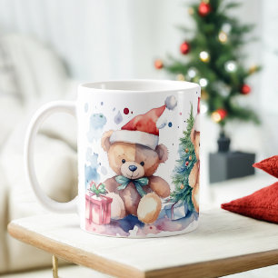 Watercolor Festive Teddy Bears Christmas Mug