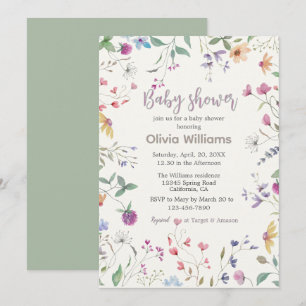 Watercolor field flowers Baby Shower Invitation