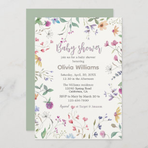 Watercolor field flowers Baby Shower Invitation