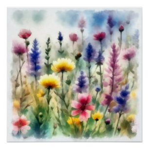 Watercolor, field flowers poster