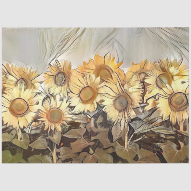 Watercolor Field Of Sunflowers Elegant Collection Tissue Paper (Front)