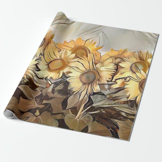 Watercolor Field Of Sunflowers Elegant Collection Wrapping Paper (Unrolled)