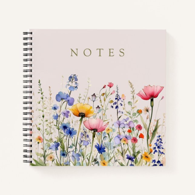 Watercolor Field Wildflowers, Foliage Notes Notebook (Front)