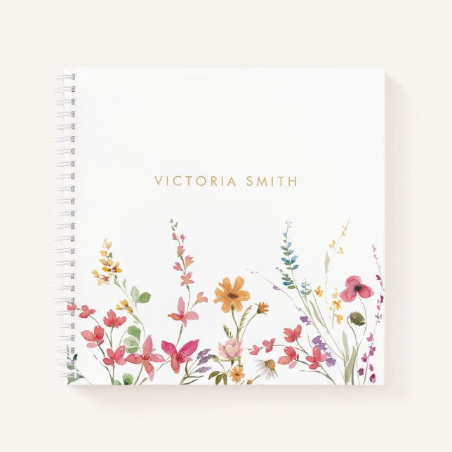 Watercolor Field Wildflowers, Foliage Notes Notebook (Front)