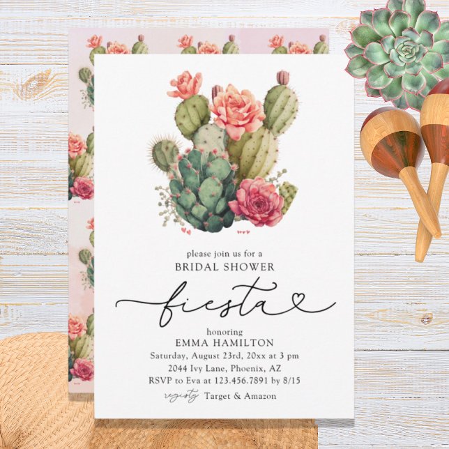 Watercolor Fiesta Cactus Floral Bridal Shower Invitation (Creator Uploaded)