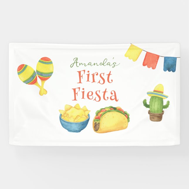 Watercolor Fiesta First Birthday Banner (Horizontal)
