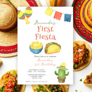 Watercolor Fiesta First Birthday Invitation