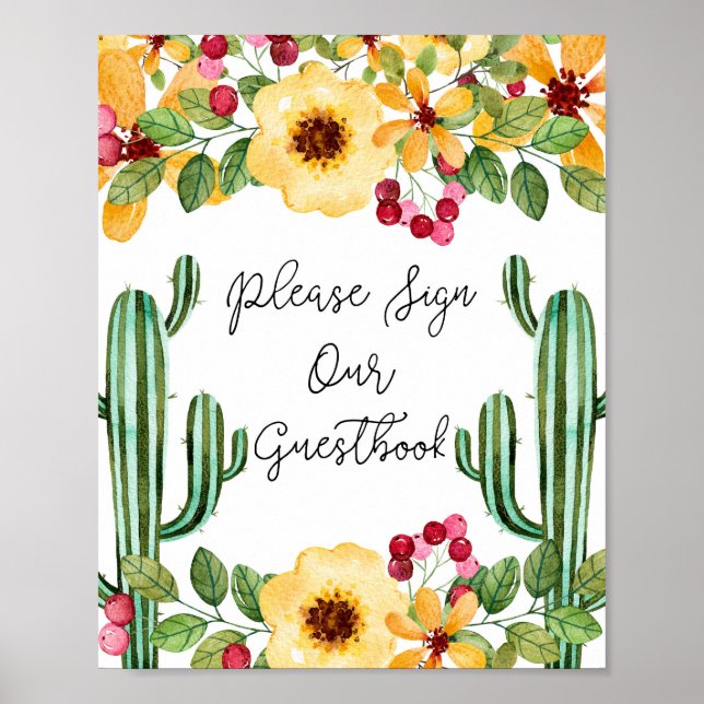 Watercolor Fiesta Please Sign Our Guestbook Sign (Front)