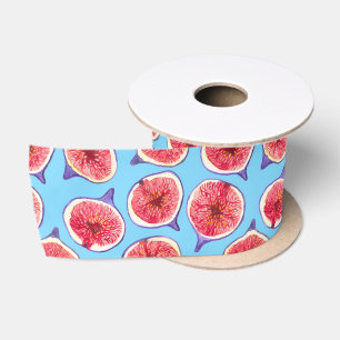 Watercolor fig slices pattern satin ribbon
