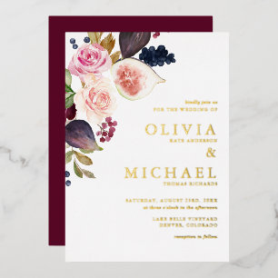 Watercolor Figs and Autumn Blooms Floral Wedding