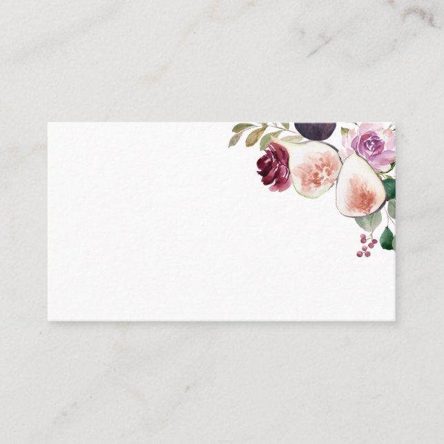 Watercolor Figs and Berry Burgundy Floral Wedding Place Card (Front)