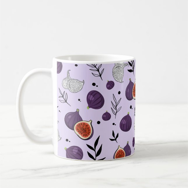 Watercolor Figs And Leaves Seamless Pattern Coffee Mug (Left)