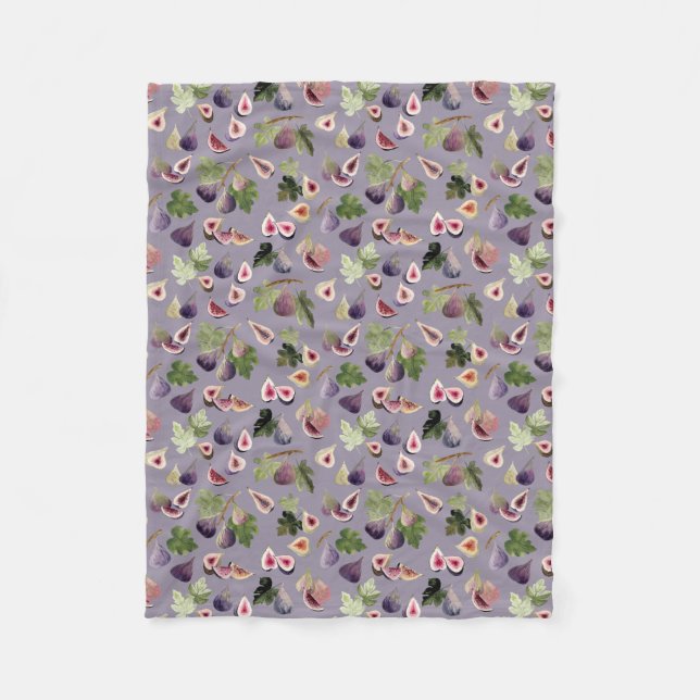 Watercolor Figs on plum purple background blanket (Front)
