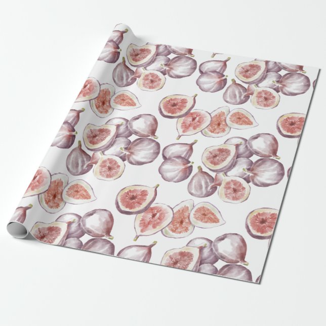 Watercolor Figs on White Wrapping Paper (Unrolled)