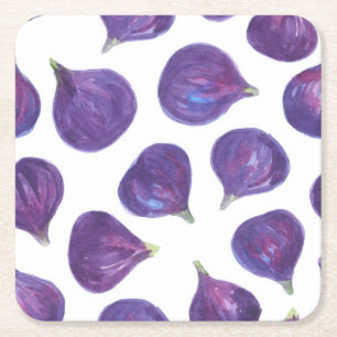 Watercolor figs pattern square paper coaster