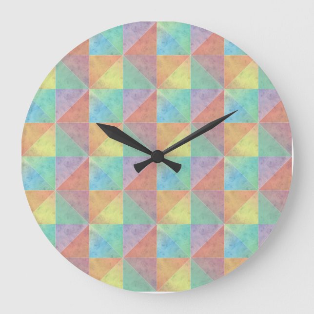 Watercolor Filled Triangle Geometric Pattern Large Clock (Front)