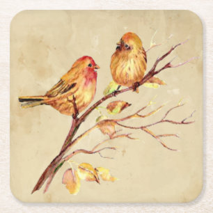 Watercolor Finch Bird Wildlife Nature Art Phone  Square Paper Coaster