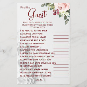 Watercolor Find the Guest Bridal shower game card