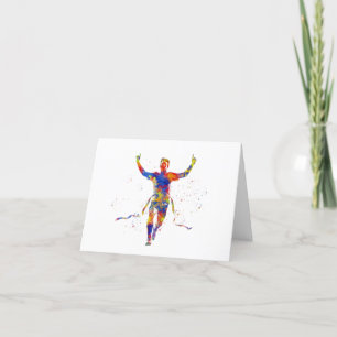 Watercolor finish line runner thank you card