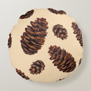Watercolor fir cone seamless pattern, watercolour round cushion