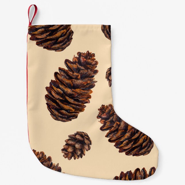 Watercolor fir cone seamless pattern, watercolour  small christmas stocking (Front)