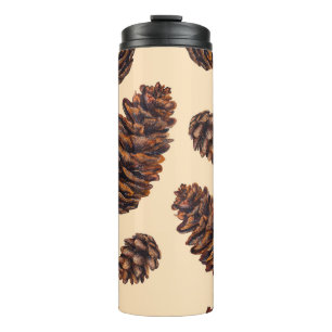 Watercolor fir cone seamless pattern, watercolour thermal tumbler