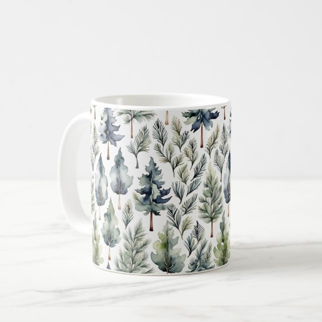 Watercolor Fir Tree Forest Patterned Green mug (Front Left)