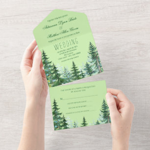 Watercolor Fir Tree Wedding All In One Invitation