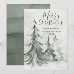 Watercolor Fir Trees Winter, Christmas Party Holiday Card