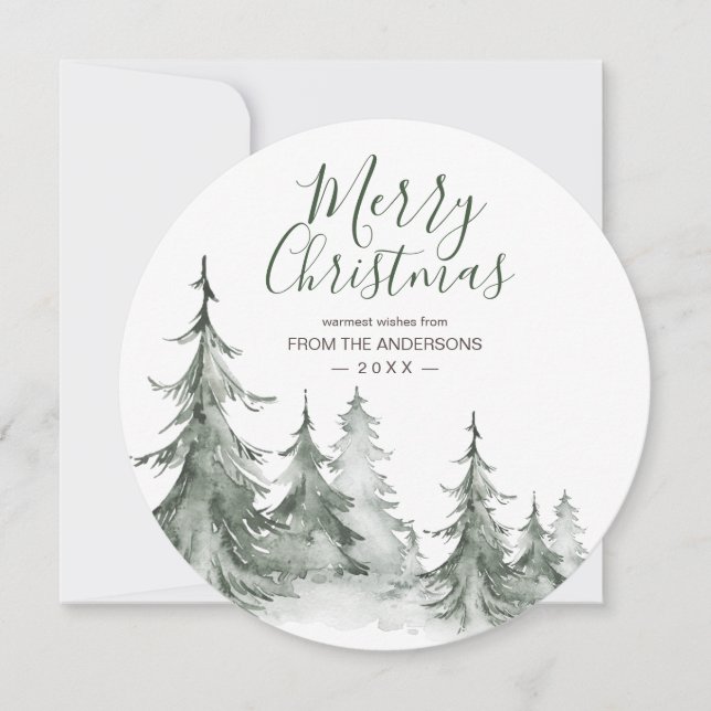 Watercolor Fir Trees Winter, Christmas Party Holiday Card (Front)