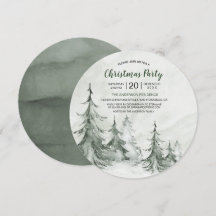 Watercolor Fir Trees Winter, Christmas Party