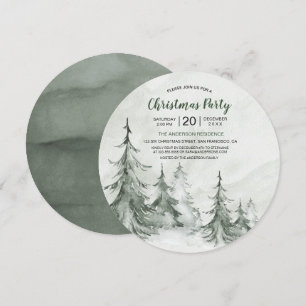 Watercolor Fir Trees Winter, Christmas Party Invitation