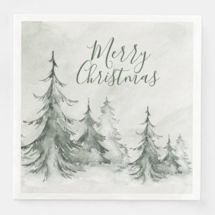 Watercolor Fir Trees Winter, Christmas Party Napkin
