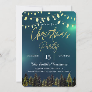 Watercolor Fir Trees Winter,Lamps Invitation
