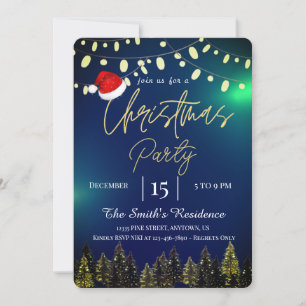 Watercolor Fir Trees Winter,Lamps Invitation