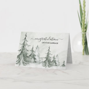 Watercolor Fir Trees Winter Wedding Card
