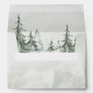 Watercolor Fir Trees Winter Wedding Envelope