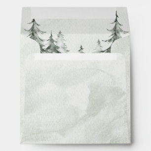 Watercolor Fir Trees Winter Wedding Envelope