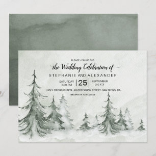 Watercolor Fir Trees Winter Wedding Invitation