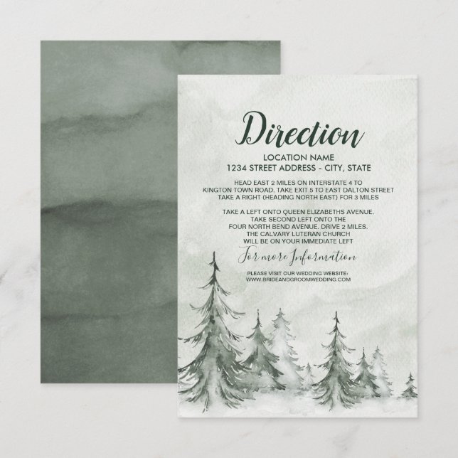 Watercolor Fir Trees Winter Wedding Invitation (Front/Back)